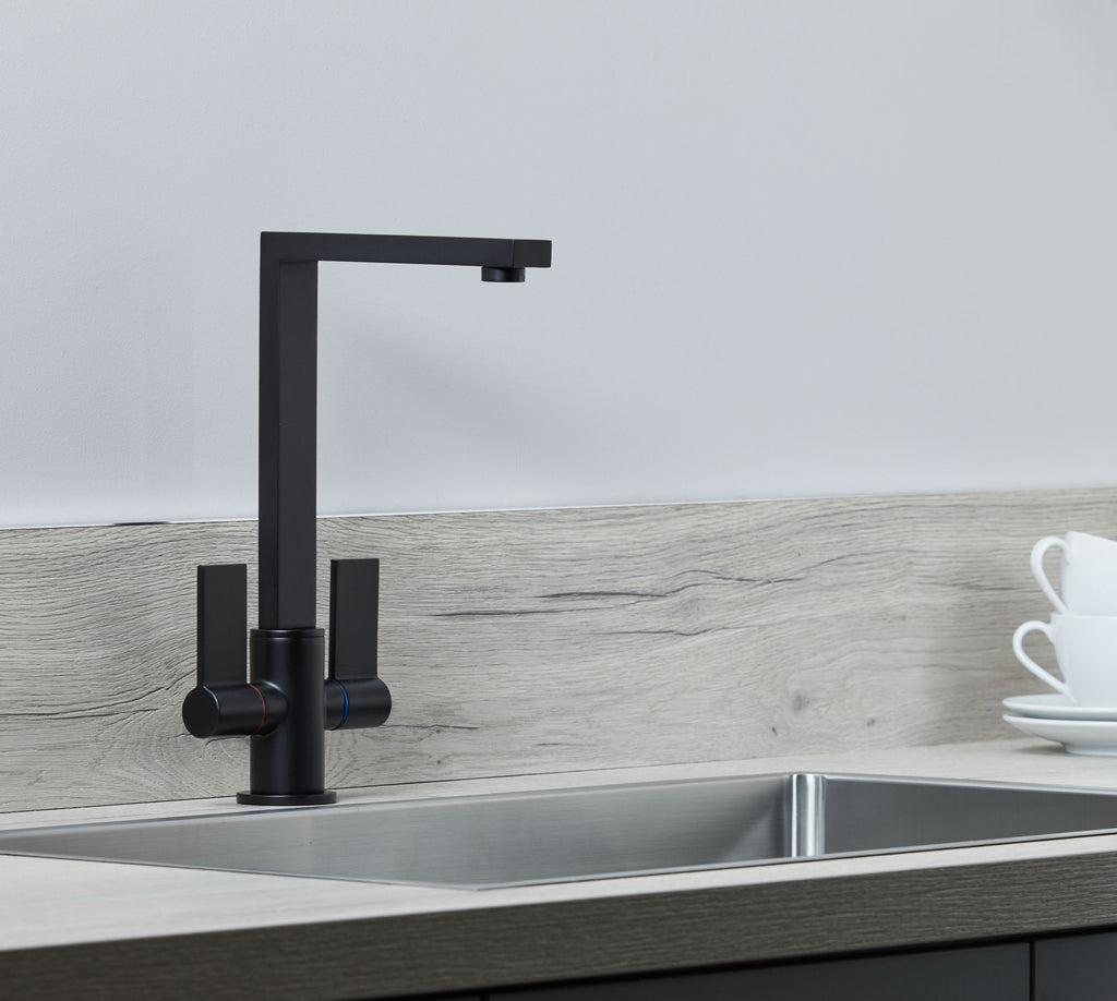 Ayton Mono Bloc Twin Flat Lever with Square Spout - Matt Black