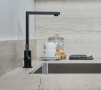 Ayton Mono Bloc Twin Flat Lever with Square Spout - Matt Black