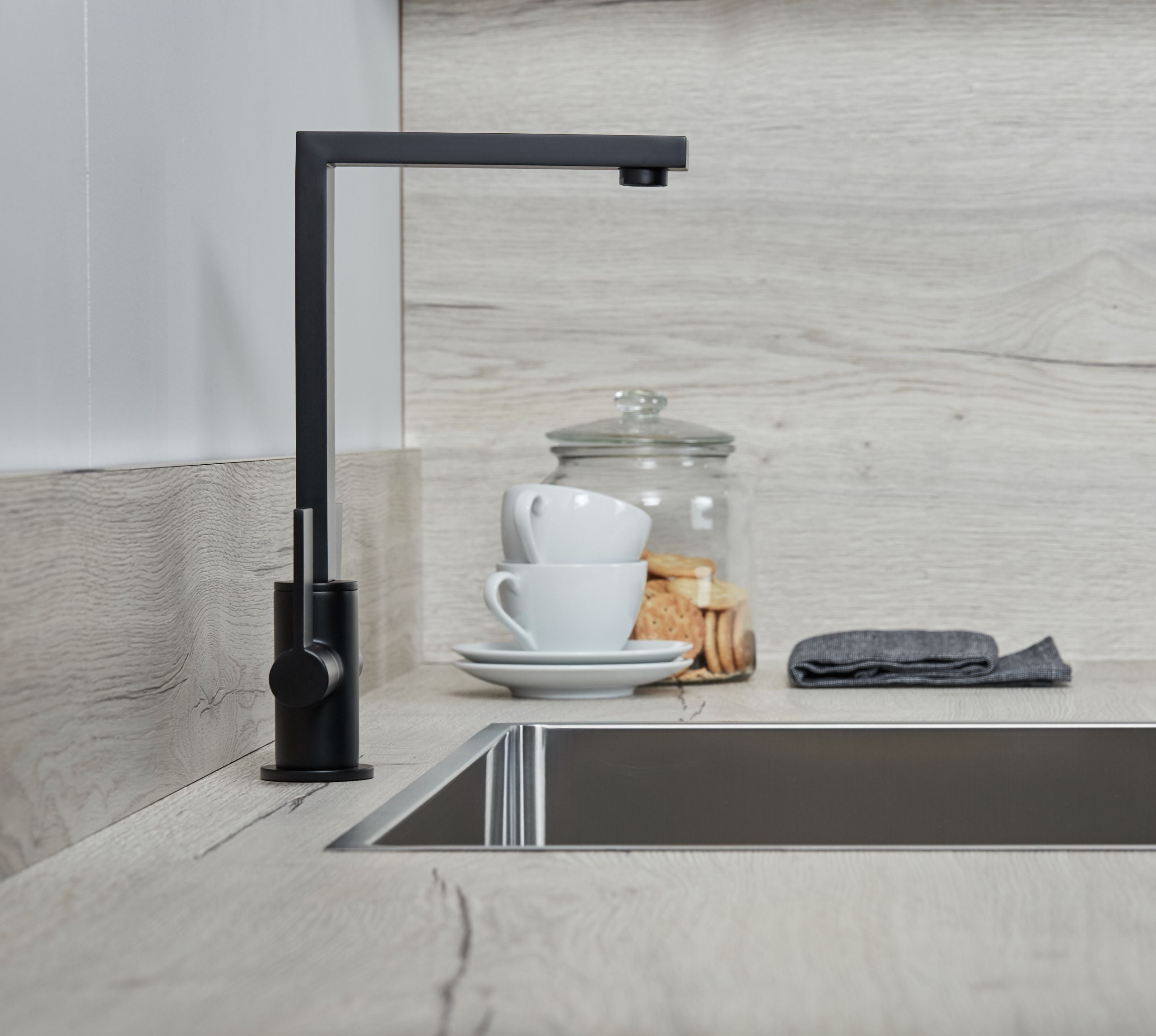 Ayton Mono Bloc Twin Flat Lever with Square Spout - Matt Black