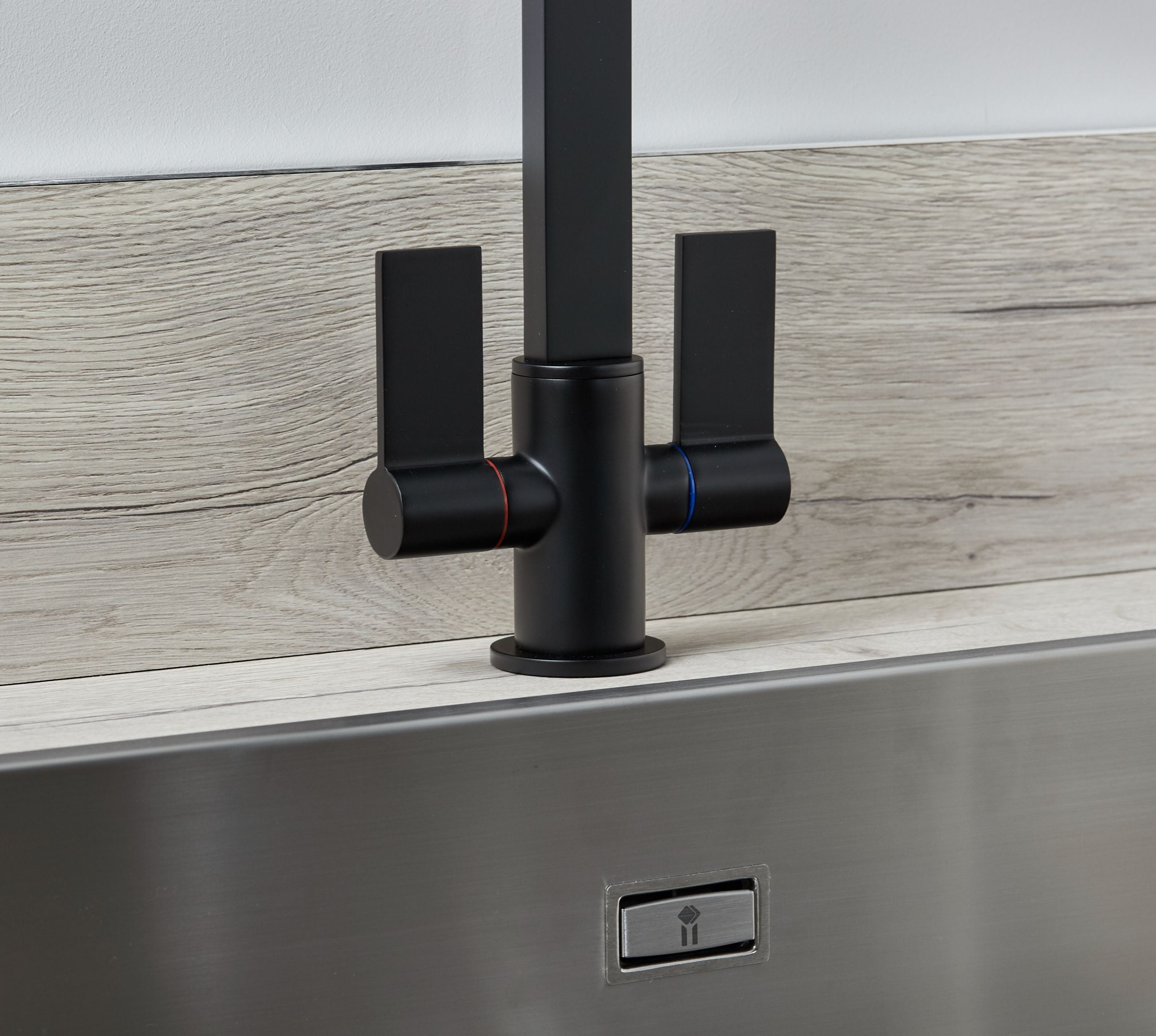 Ayton Mono Bloc Twin Flat Lever with Square Spout - Matt Black