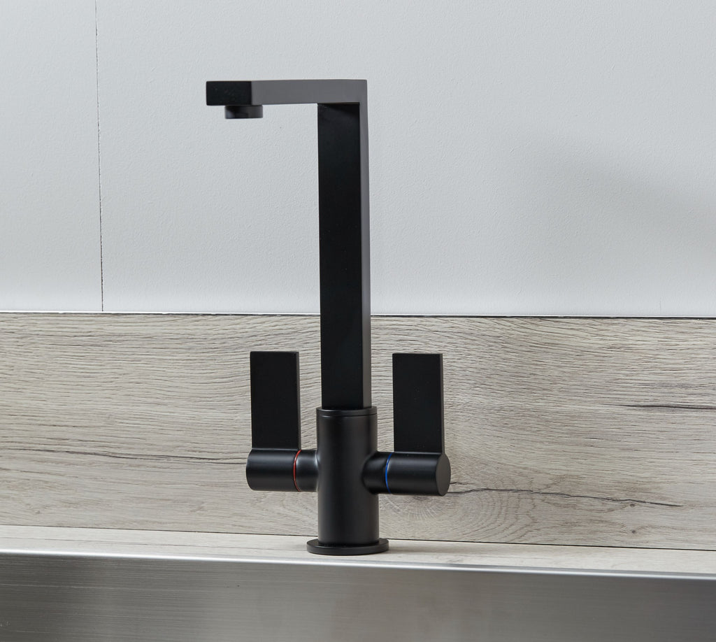 Ayton Mono Bloc Twin Flat Lever with Square Spout - Matt Black