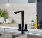Ayton Mono Bloc Twin Flat Lever with Square Spout - Matt Black