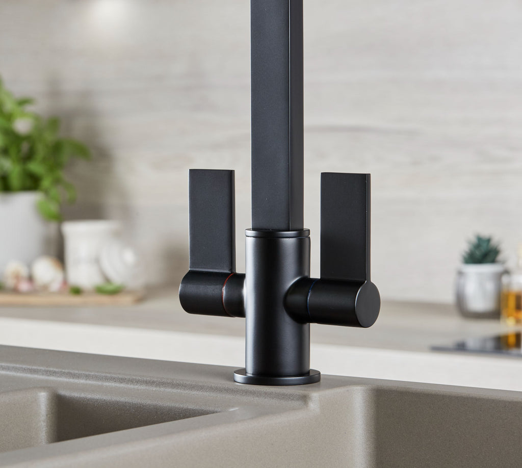 Ayton Mono Bloc Twin Flat Lever with Square Spout - Matt Black