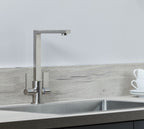 Ayton Mono Bloc with twin Flat Handles and Square spout - Brushed Nickel