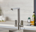 Ayton Mono Bloc with twin Flat Handles and Square spout - Brushed Nickel