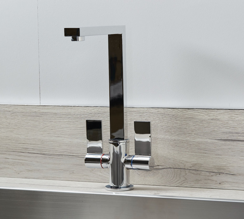 Ayton Mono Bloc Twin Flat Handle Square Spout - Chrome