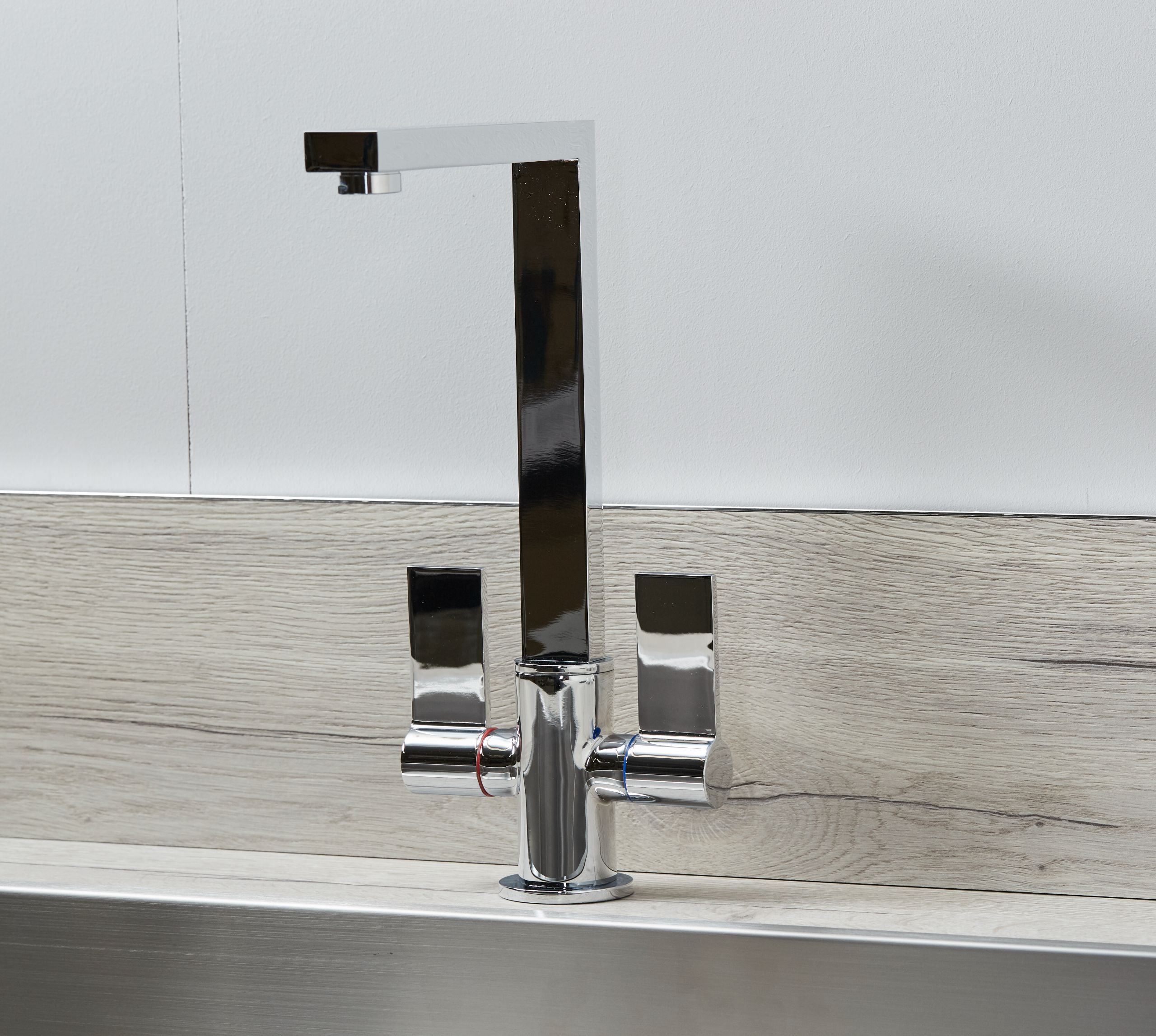 Ayton Mono Bloc Twin Flat Handle Square Spout - Chrome