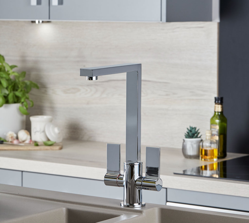 Ayton Mono Bloc Twin Flat Handle Square Spout - Chrome