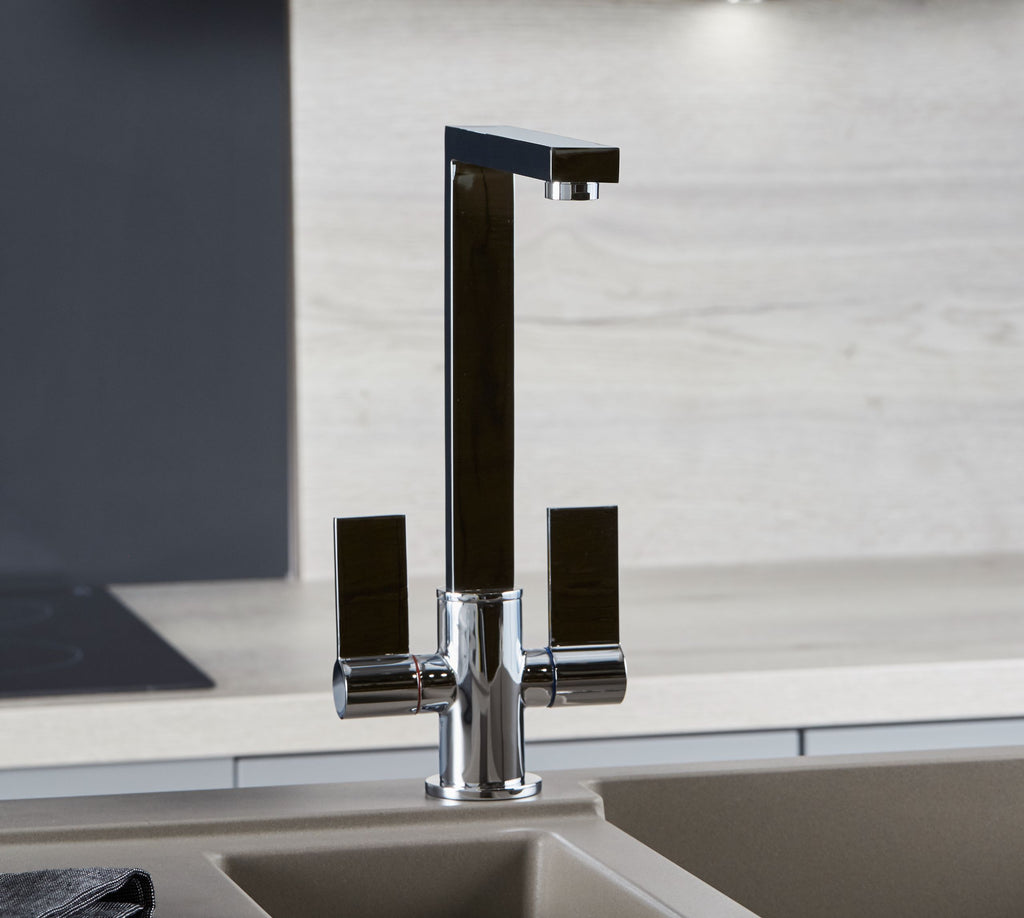 Ayton Mono Bloc Twin Flat Handle Square Spout - Chrome