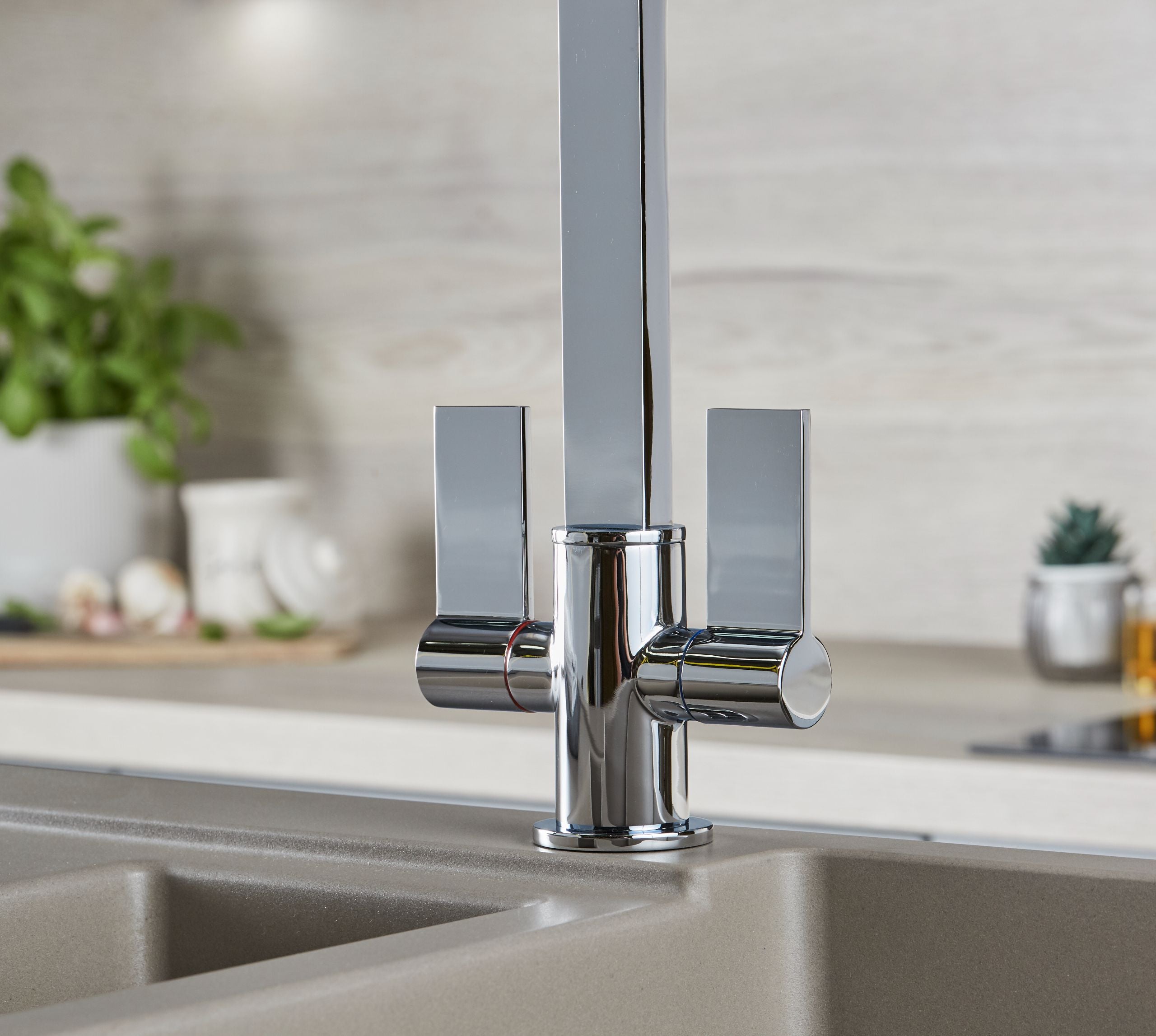 Ayton Mono Bloc Twin Flat Handle Square Spout - Chrome
