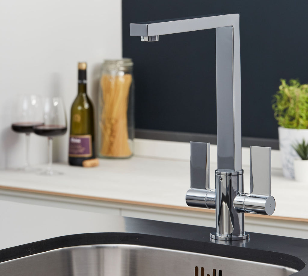 Ayton Mono Bloc Twin Flat Handle Square Spout - Chrome