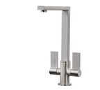 Ayton Mono Bloc with twin Flat Handles and Square spout - Brushed Nickel