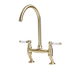 Traditional Bridge white ceramic lever sink mixer tap - Brushed Brass