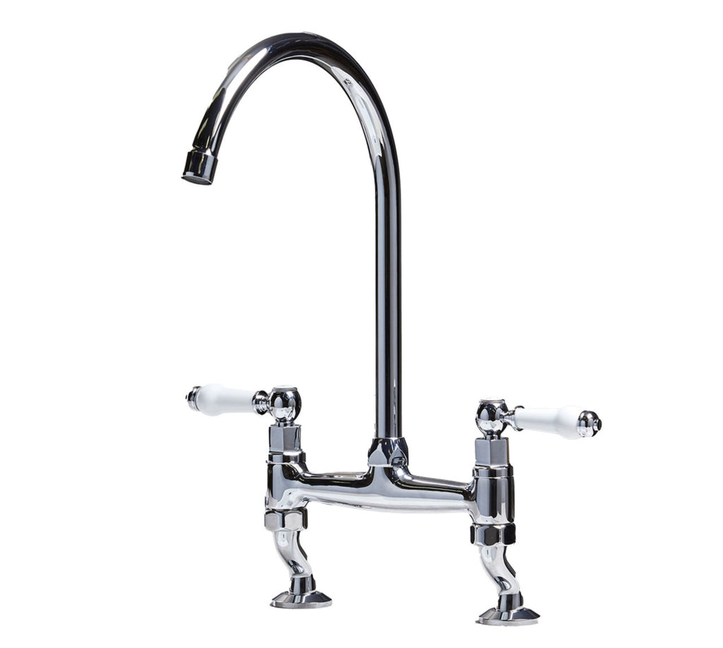 Traditional Bridge white cermaic levers sink mixer tap - Chrome