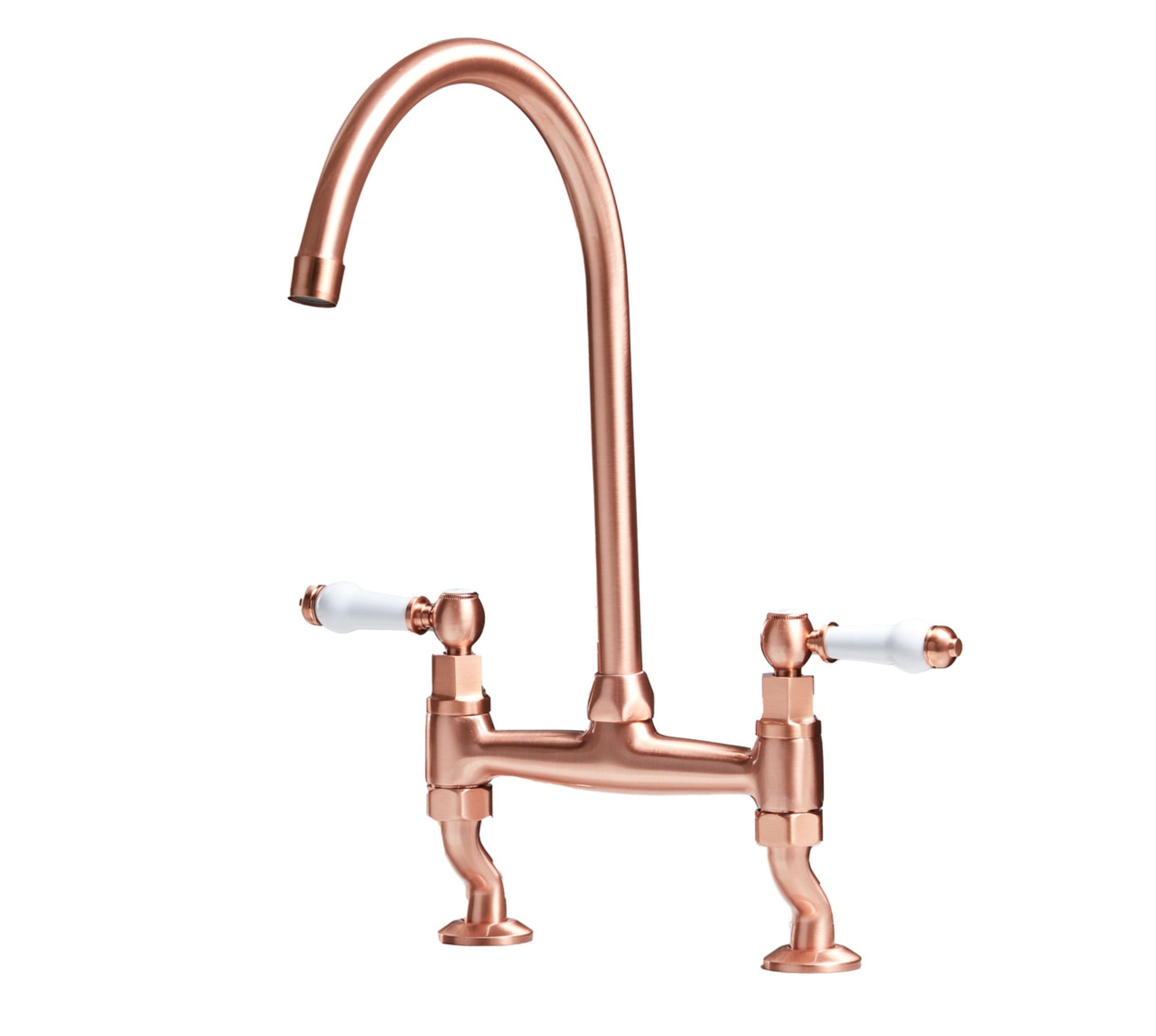 Traditional Bridge white ceramic lever sink mixer tap - Copper