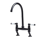 Traditional Bridge White ceramic lever sink mixer tap - Matt Black