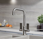 Malton Mono Bloc Twin Flat Lever Handles with Round D shape Spout - Brushed Nickel