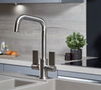 Malton Mono Bloc Twin Flat Lever Handles with Round D shape Spout - Brushed Nickel