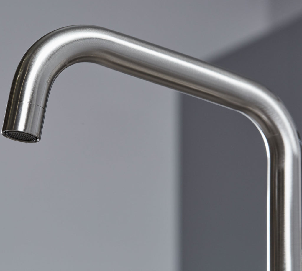 Malton Mono Bloc Twin Flat Lever Handles with Round D shape Spout - Brushed Nickel