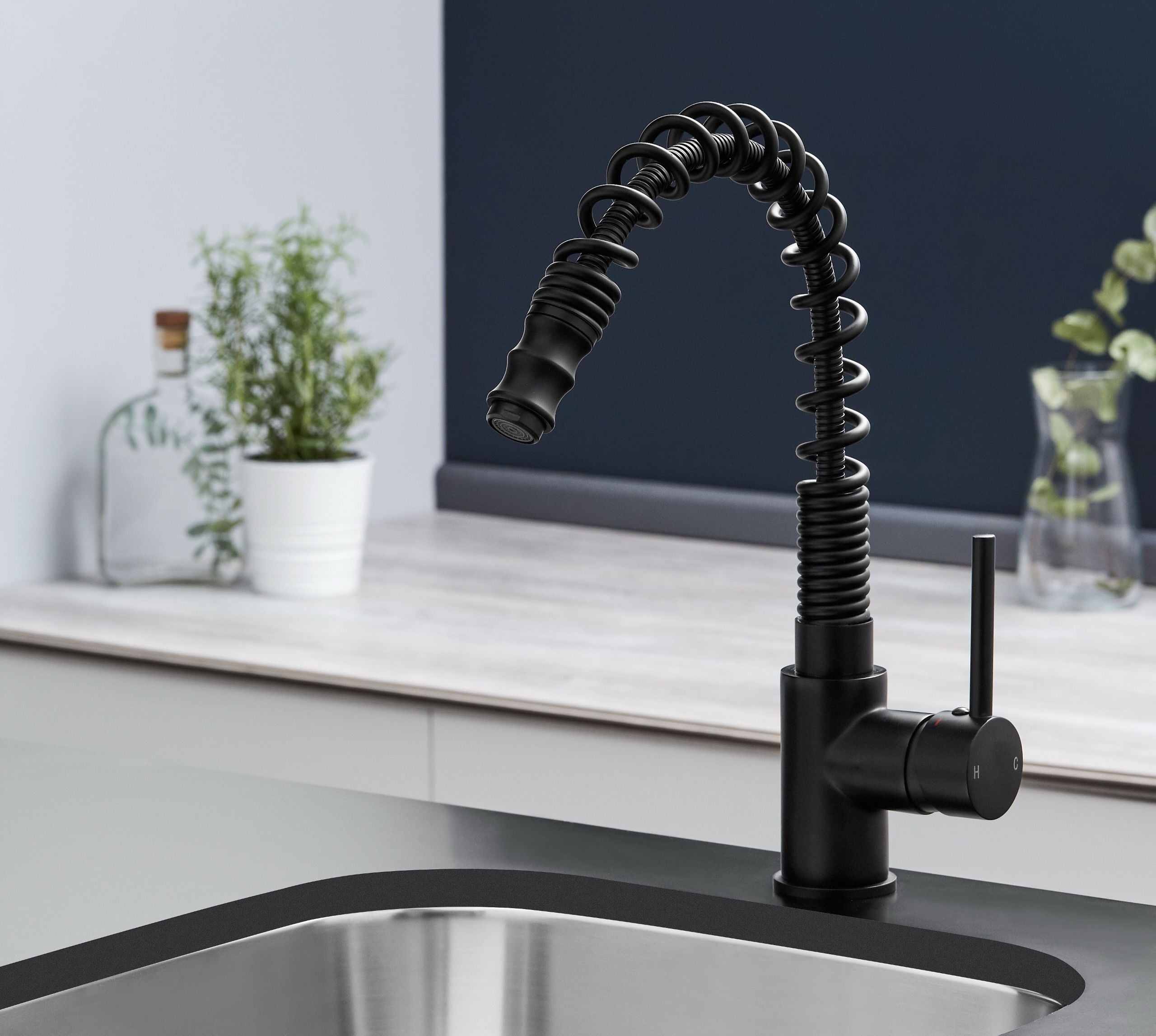 Durham Single Lever Flexi Swan Neck Mono Bloc Tap - Matt Black