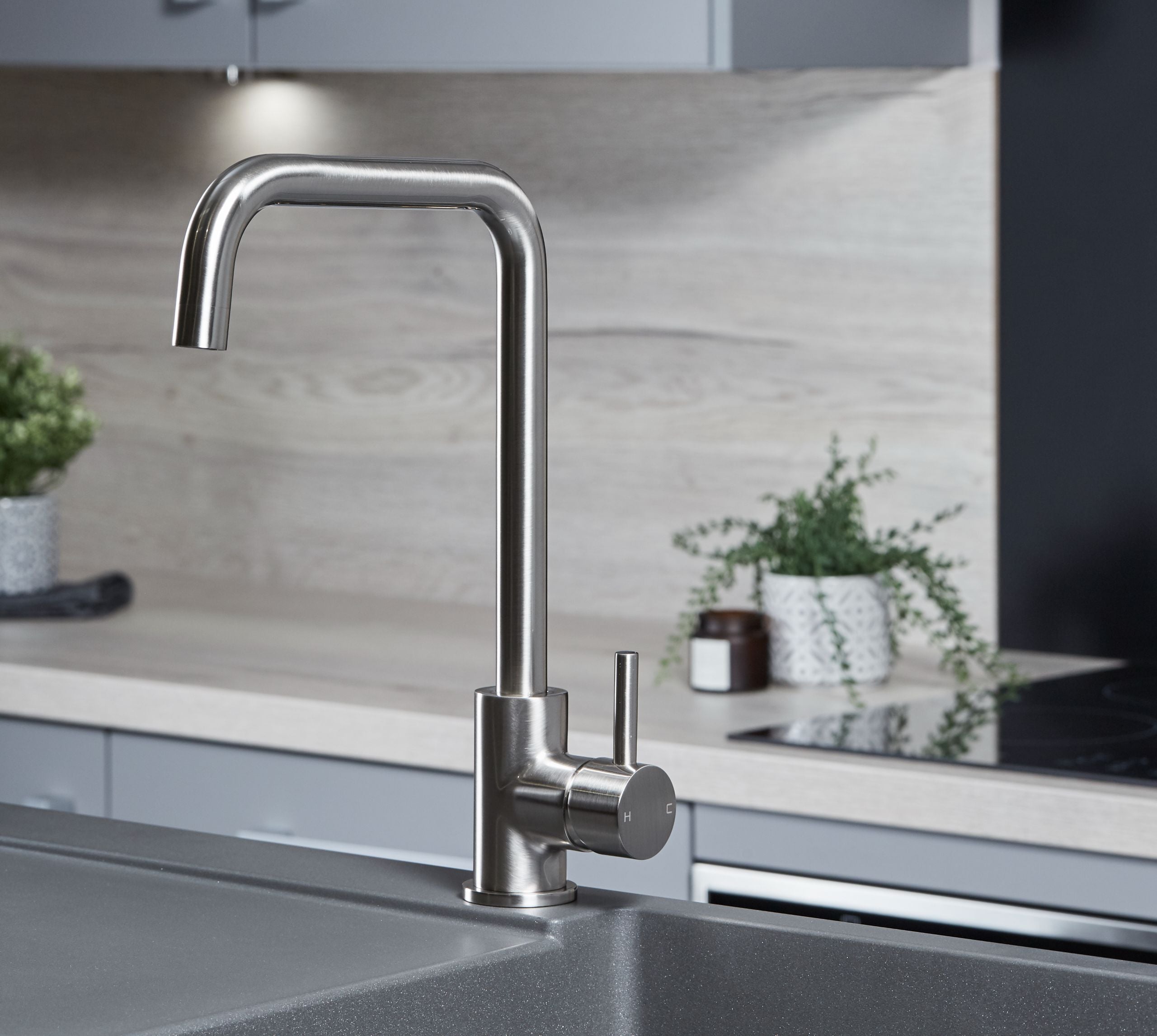 Elera D Single Lever D Shaped Mono Bloc Tap - Brushed Nickel