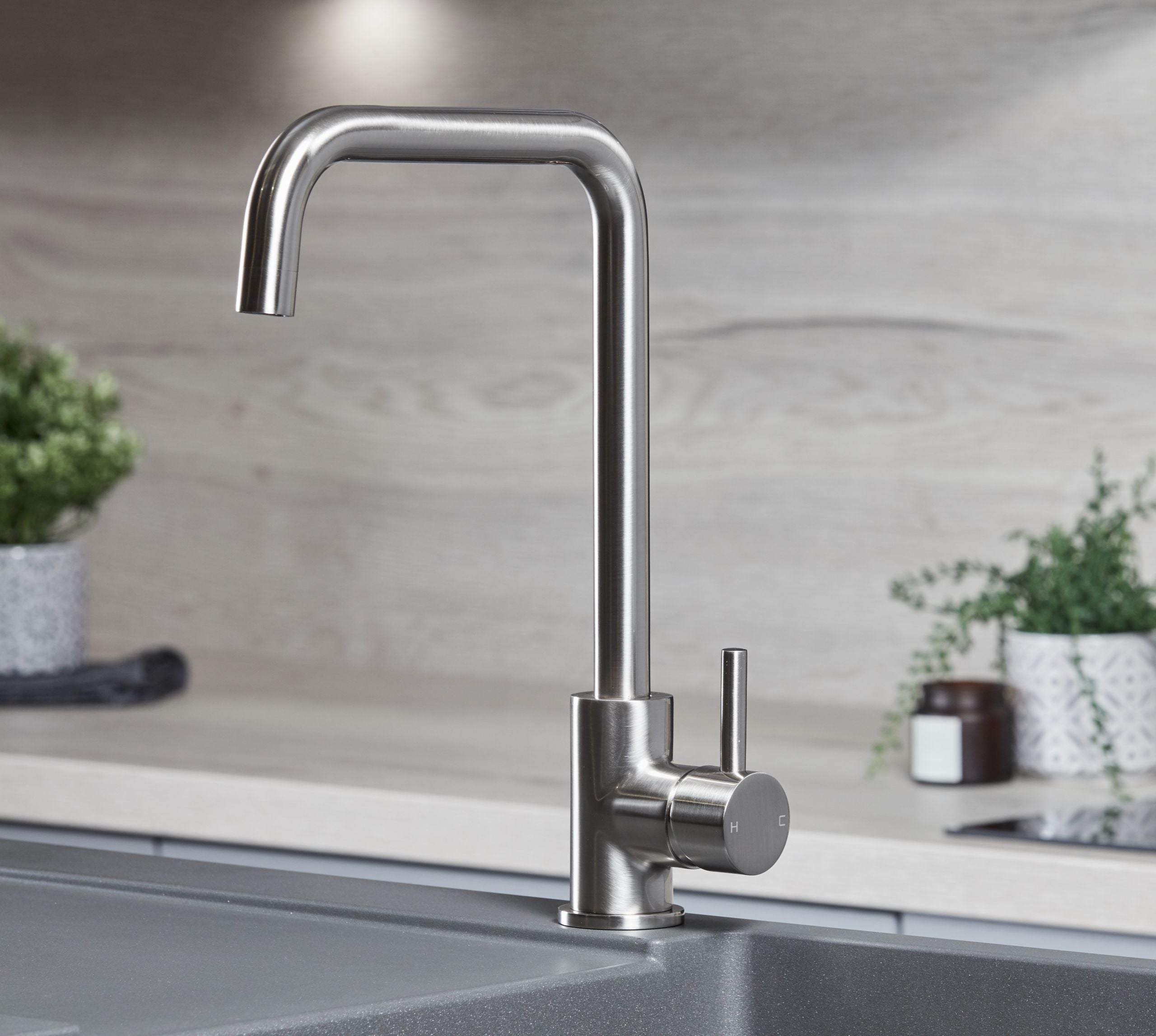 Elera D Single Lever D Shaped Mono Bloc Tap - Brushed Nickel