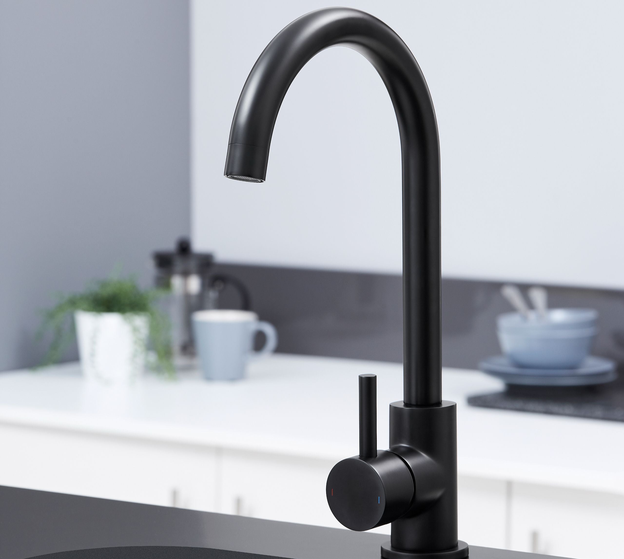 Elera Single lever Swan Neck Mono Bloc Tap - Matt Black