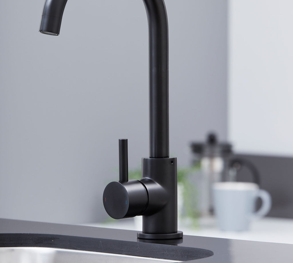 Elera Single lever Swan Neck Mono Bloc Tap - Matt Black