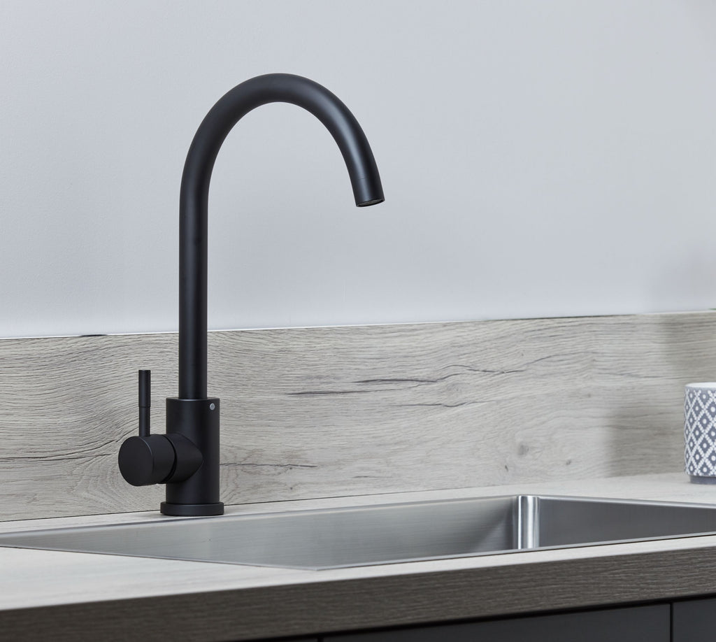 Elera Single lever Swan Neck Mono Bloc Tap - Matt Black