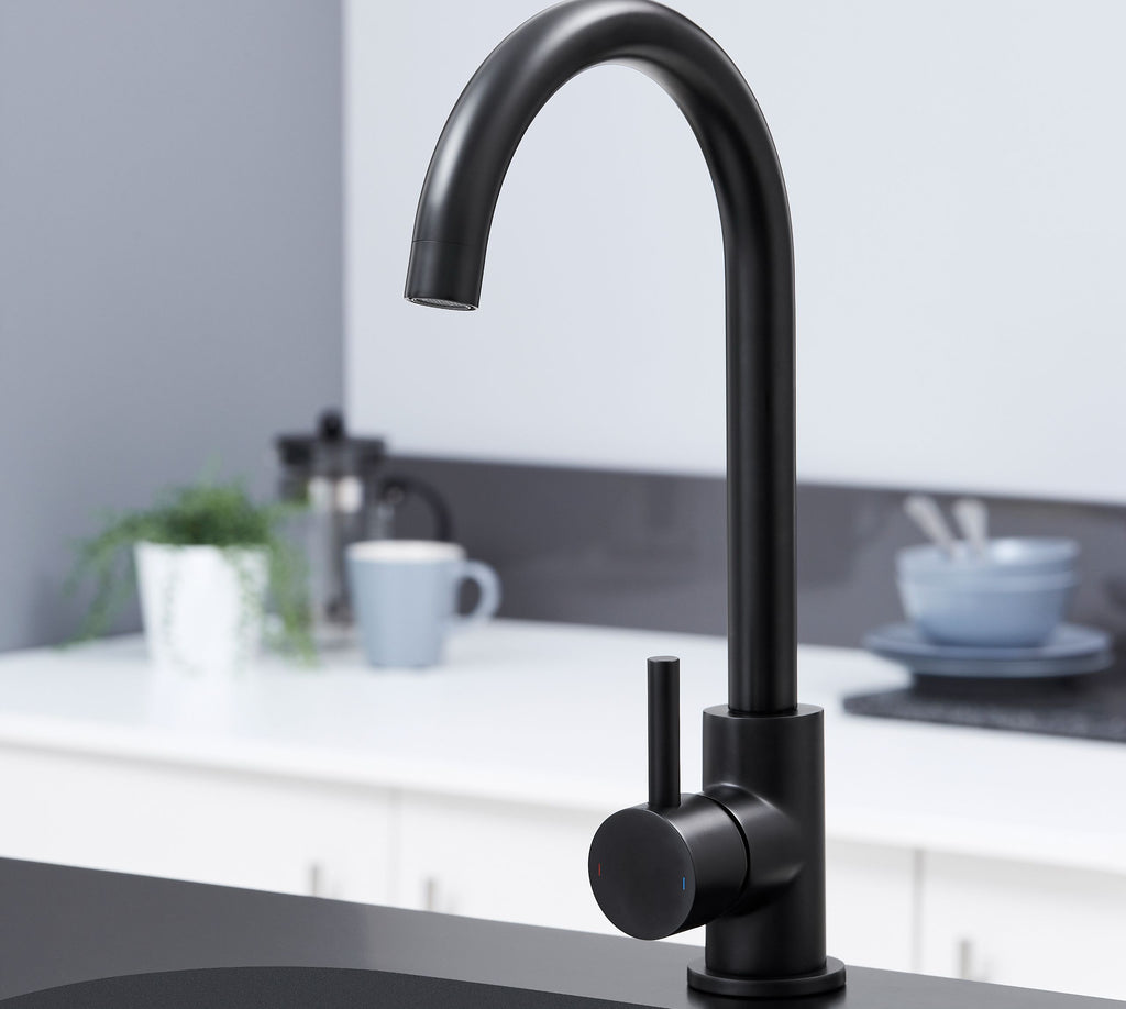 Elera Single lever Swan Neck Mono Bloc Tap - Matt Black