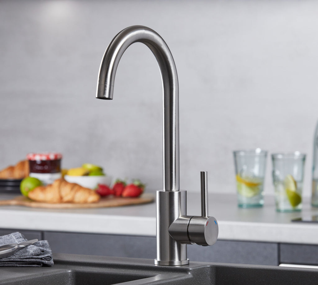 Elera Single Lever Swan Neck Mono Bloc Tap - Brushed Nickel