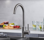 Elera Single Lever Swan Neck Mono Bloc Tap - Brushed Nickel