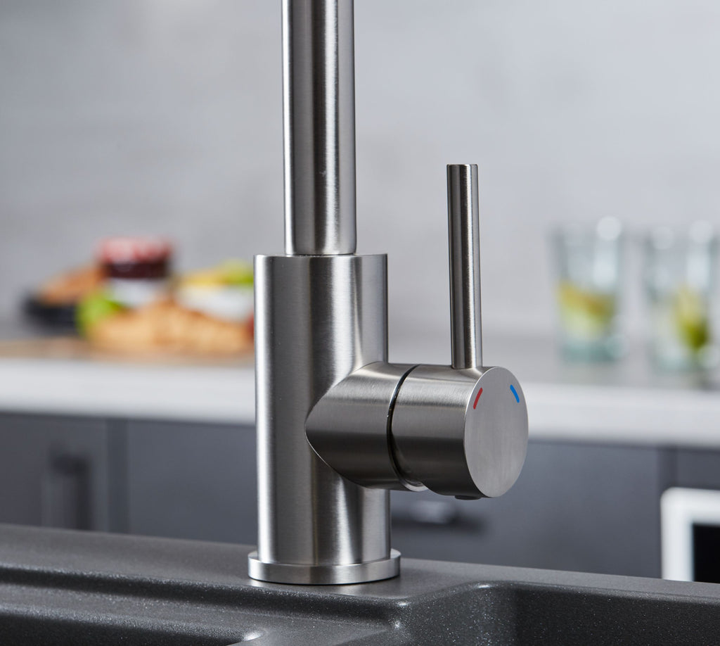 Elera Single Lever Swan Neck Mono Bloc Tap - Brushed Nickel