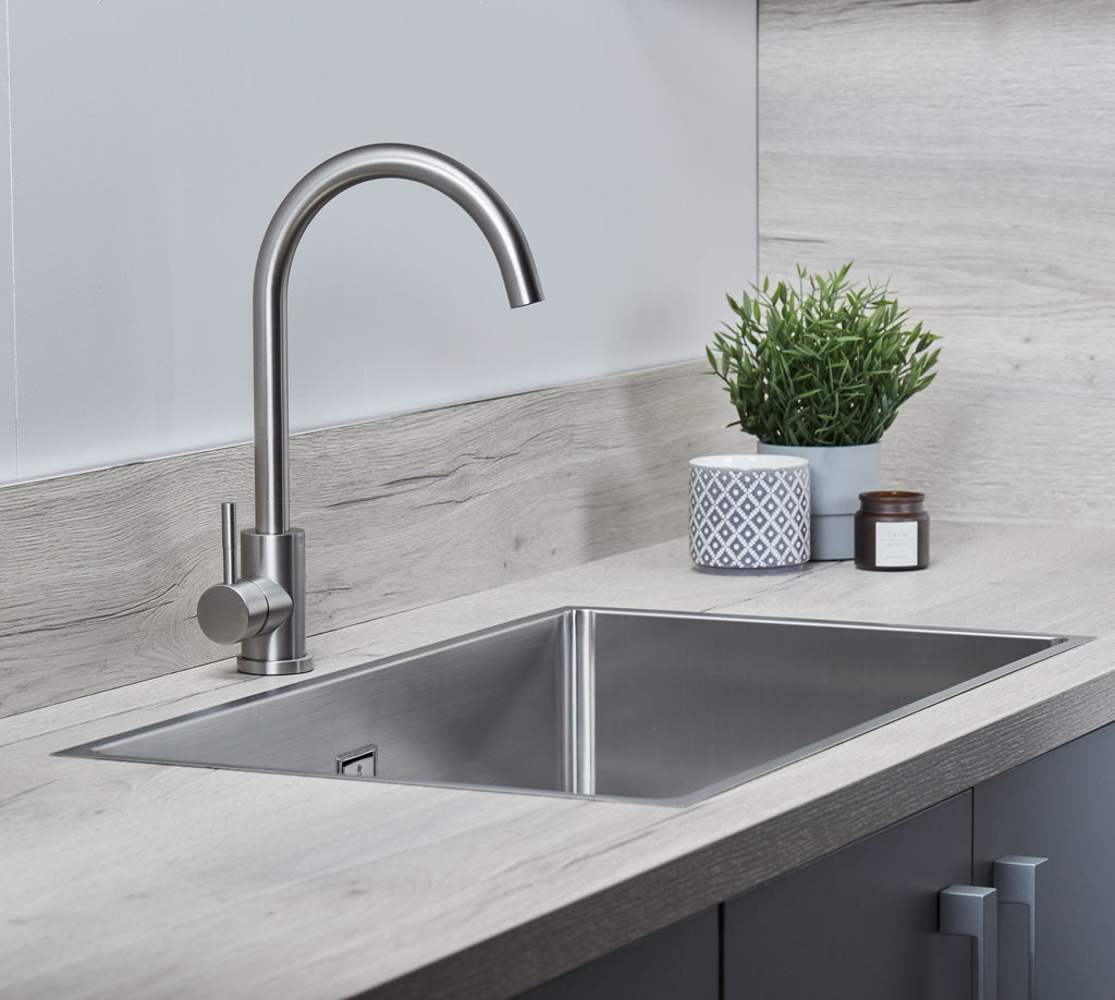 Elera Single Lever Swan Neck Mono Bloc Tap - Brushed Nickel