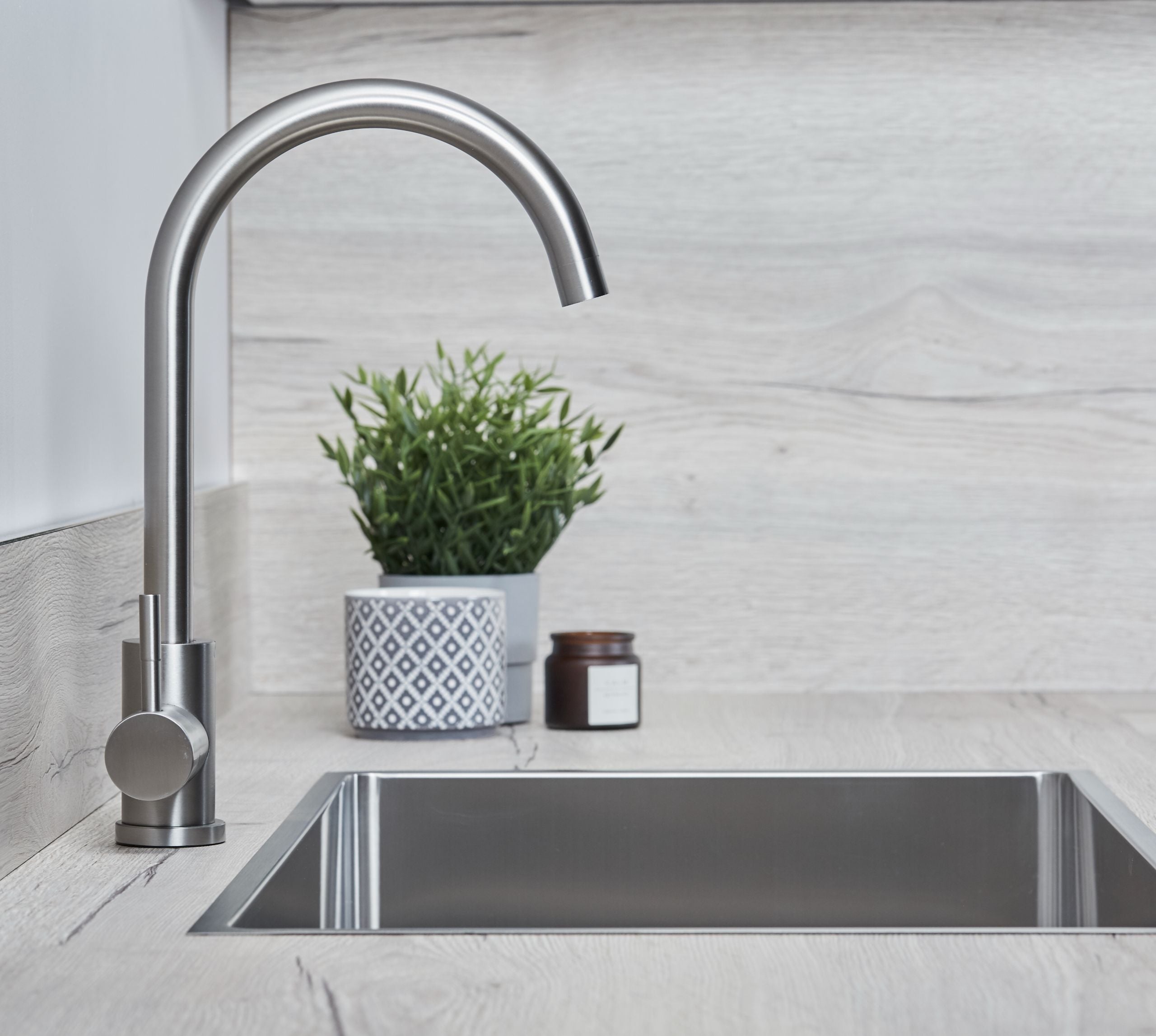 Elera Single Lever Swan Neck Mono Bloc Tap - Brushed Nickel