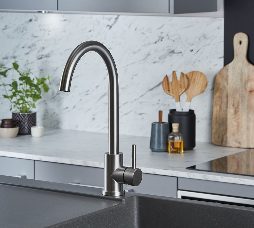 Elera Single Lever Swan Neck Mono Bloc Tap - Brushed Nickel