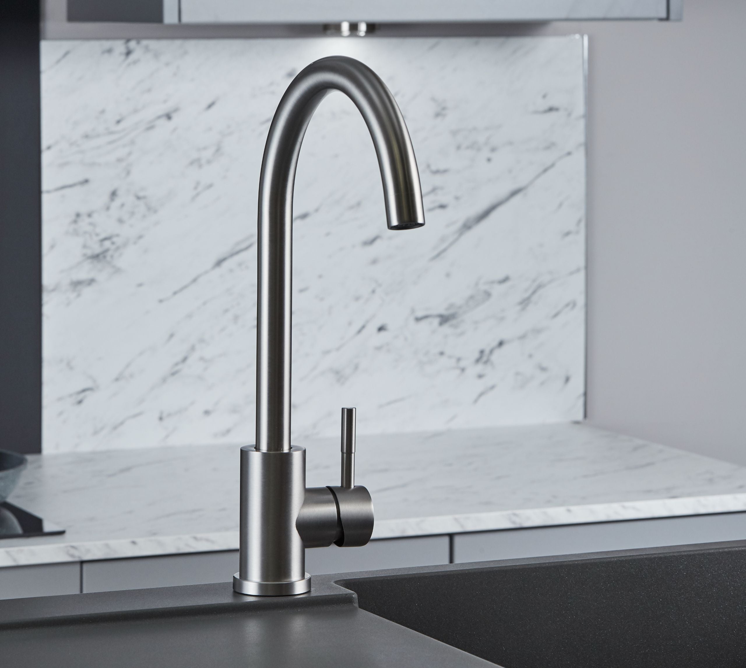 Elera Single Lever Swan Neck Mono Bloc Tap - Brushed Nickel
