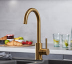 Elera Single Lever Swan Neck Mono Bloc Tap - Brushed Brass