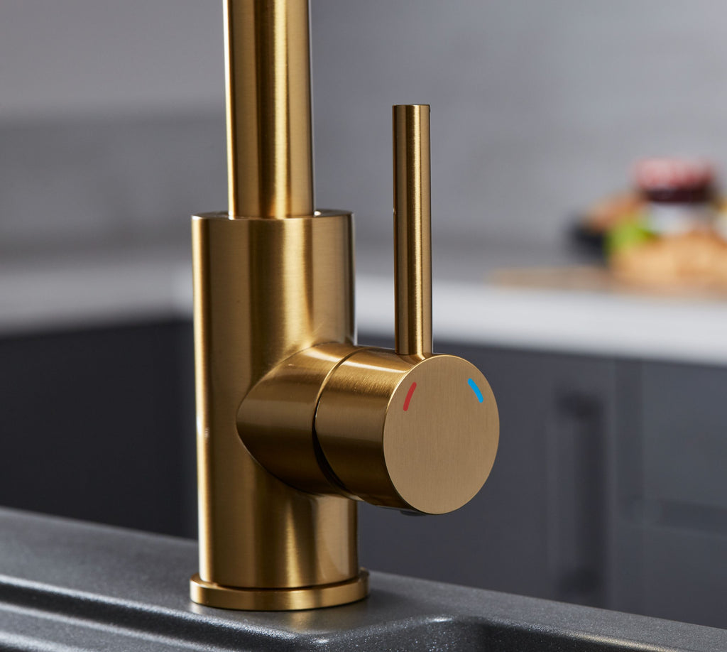 Elera Single Lever Swan Neck Mono Bloc Tap - Brushed Brass