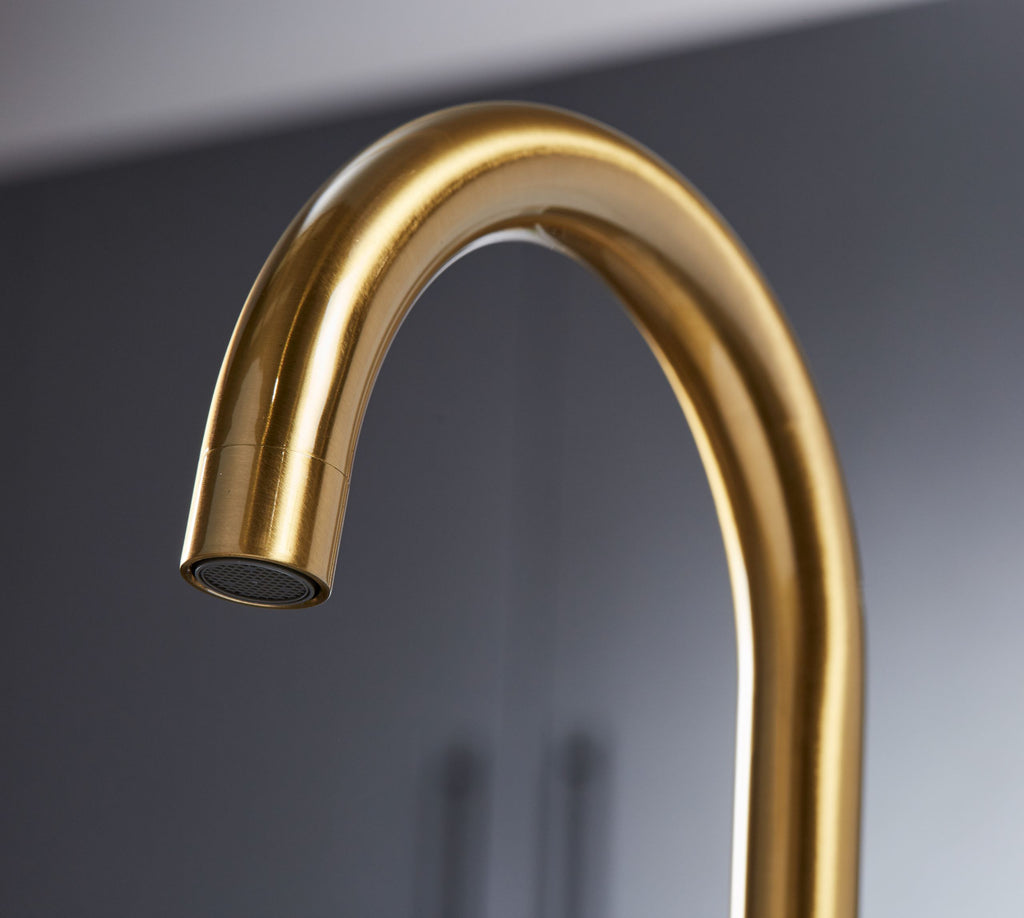 Elera Single Lever Swan Neck Mono Bloc Tap - Brushed Brass