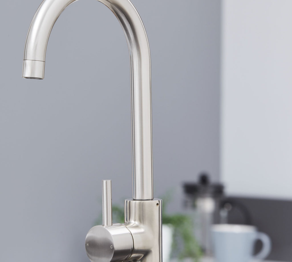Elera Single Lever Swan Neck Mono Bloc Tap - Brushed Nickel