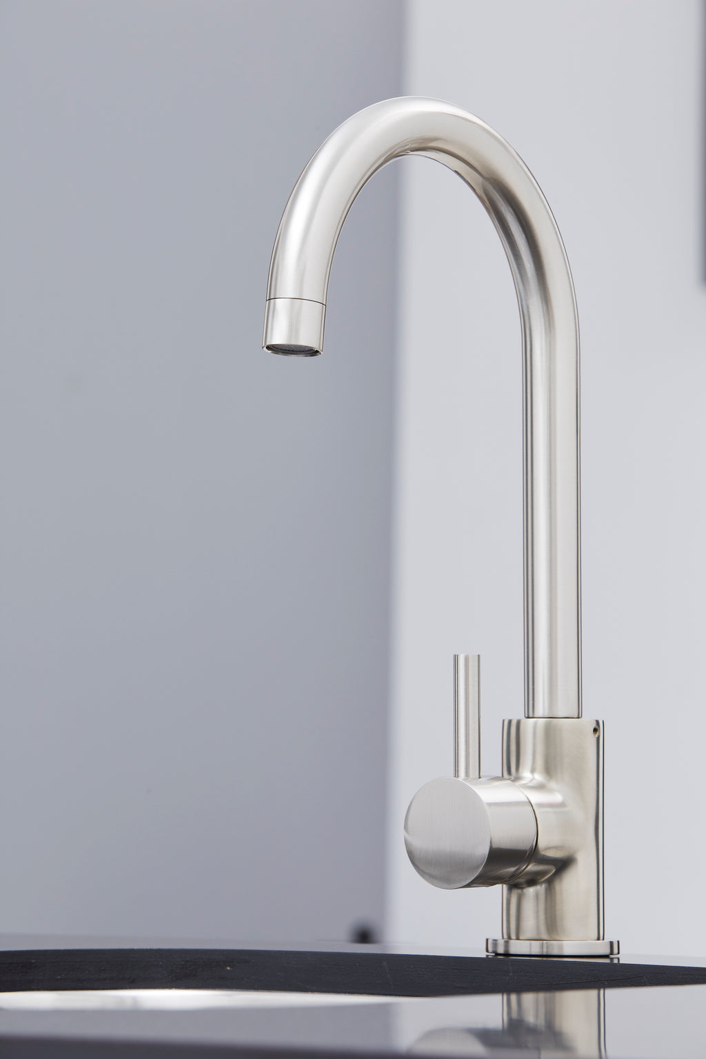 Elera Single Lever Swan Neck Mono Bloc Tap - Brushed Nickel