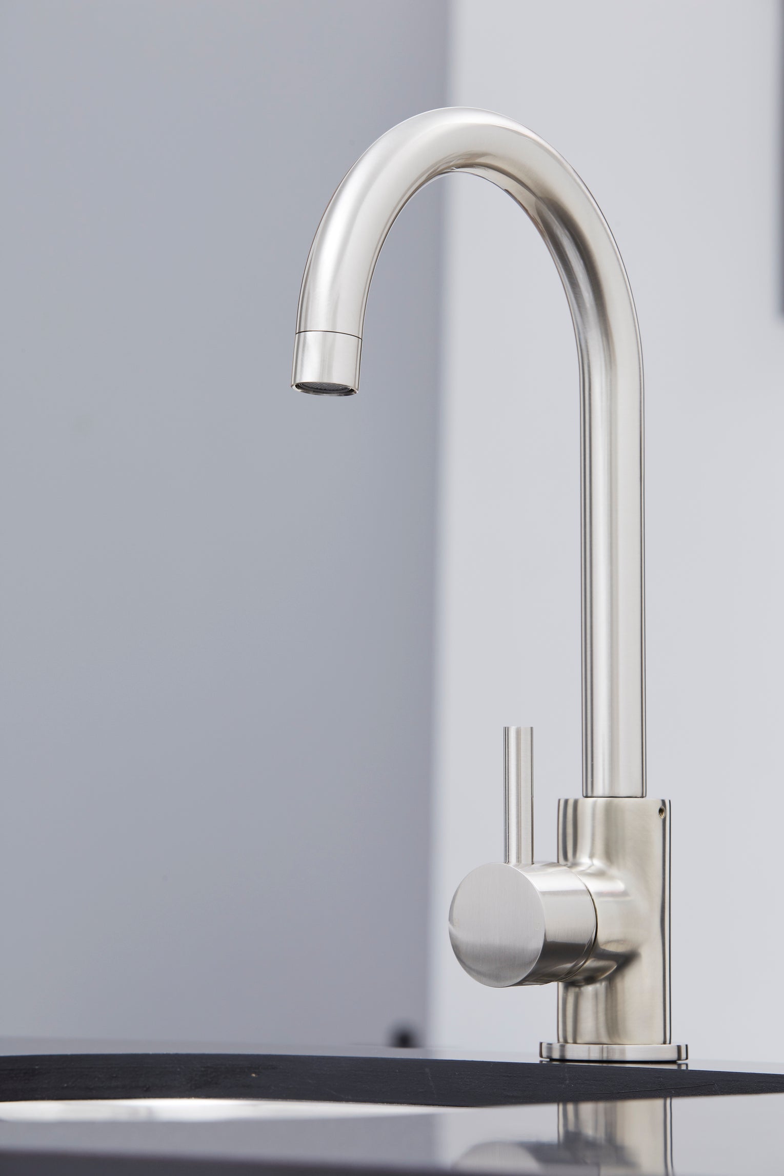 Elera Single Lever Swan Neck Mono Bloc Tap - Brushed Nickel