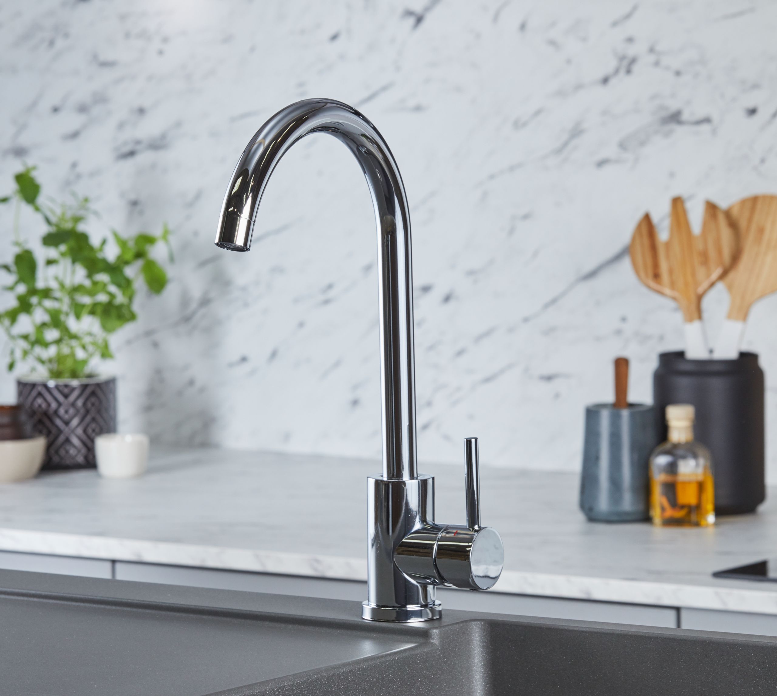 Elera Single Lever Swan Neck Mono Bloc Tap - Chrome