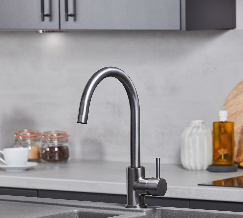 Elera Single Lever Swan Neck Mono Bloc Tap - Gun Metal