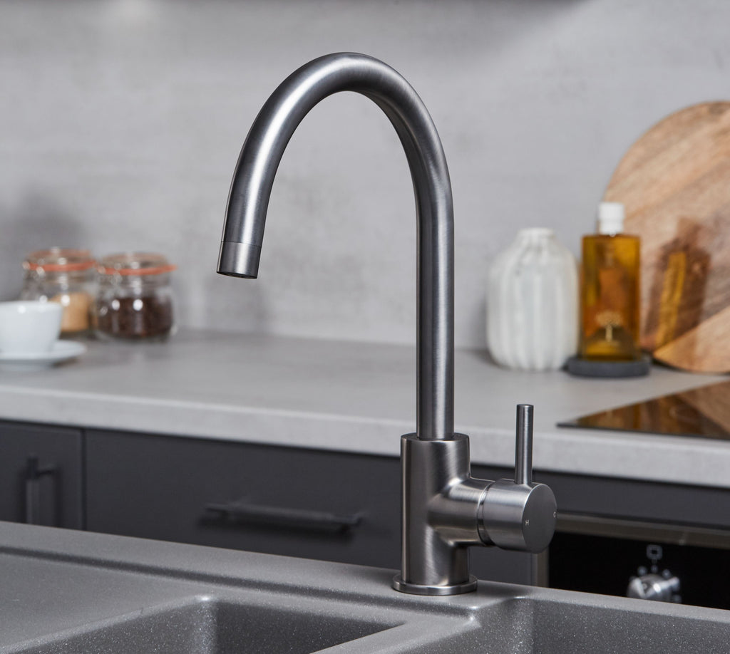 Elera Single Lever Swan Neck Mono Bloc Tap - Gun Metal