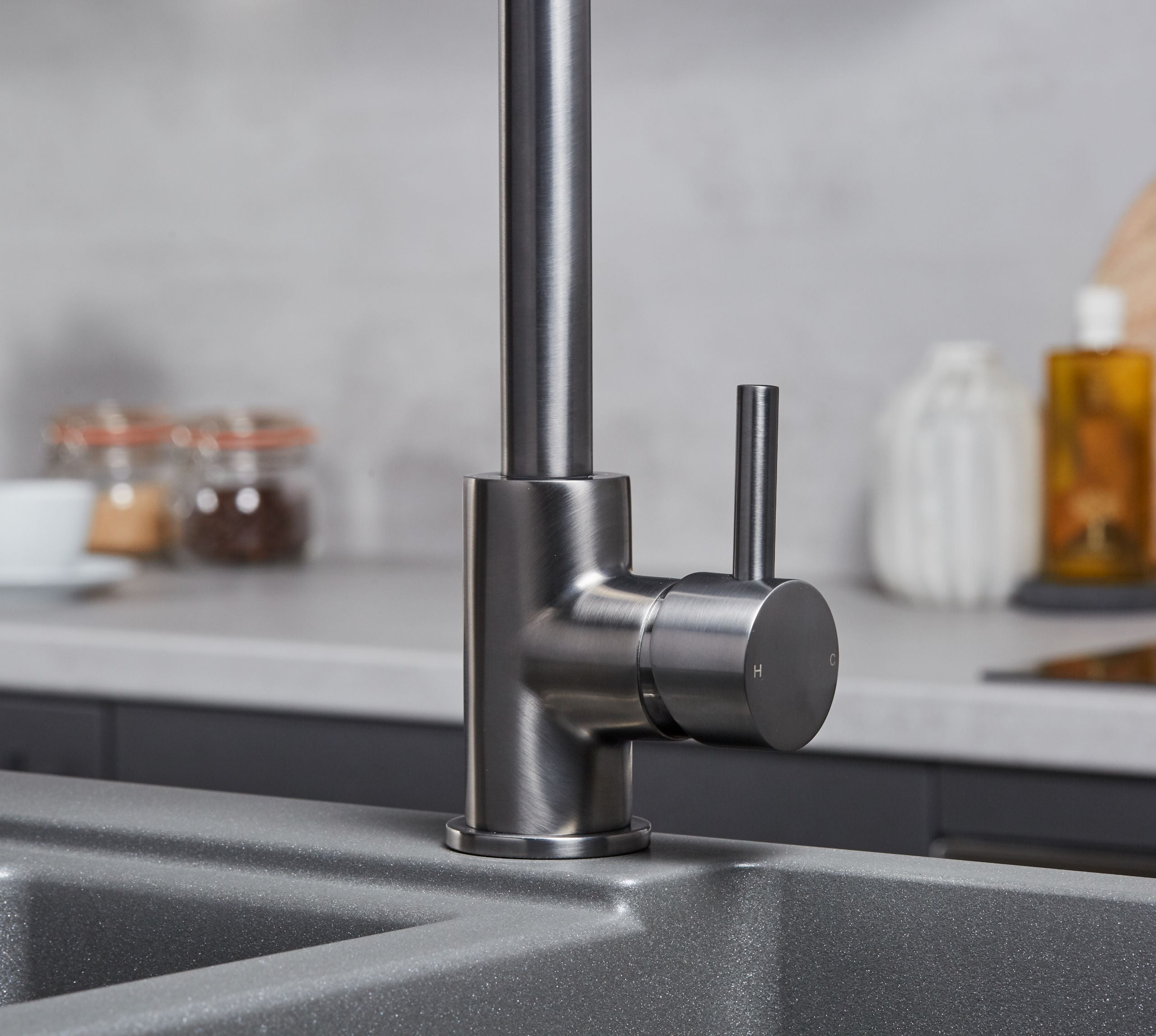 Elera Single Lever Swan Neck Mono Bloc Tap - Gun Metal