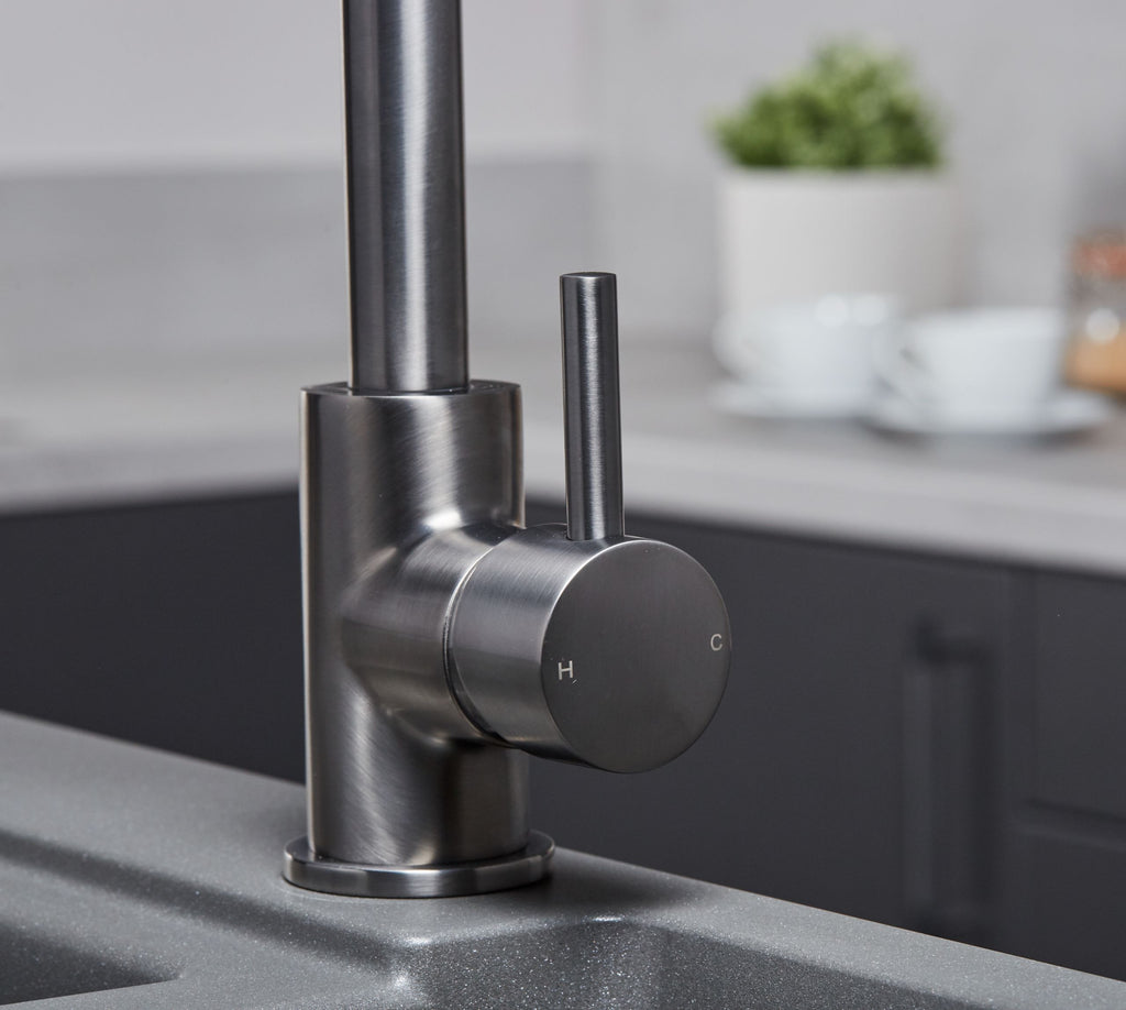 Elera Single Lever Swan Neck Mono Bloc Tap - Gun Metal