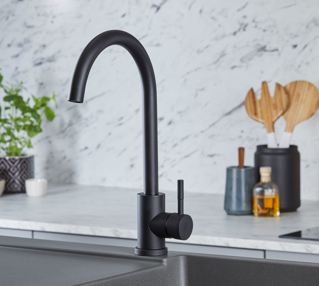 Elera Single lever Swan Neck Mono Bloc Tap - Matt Black