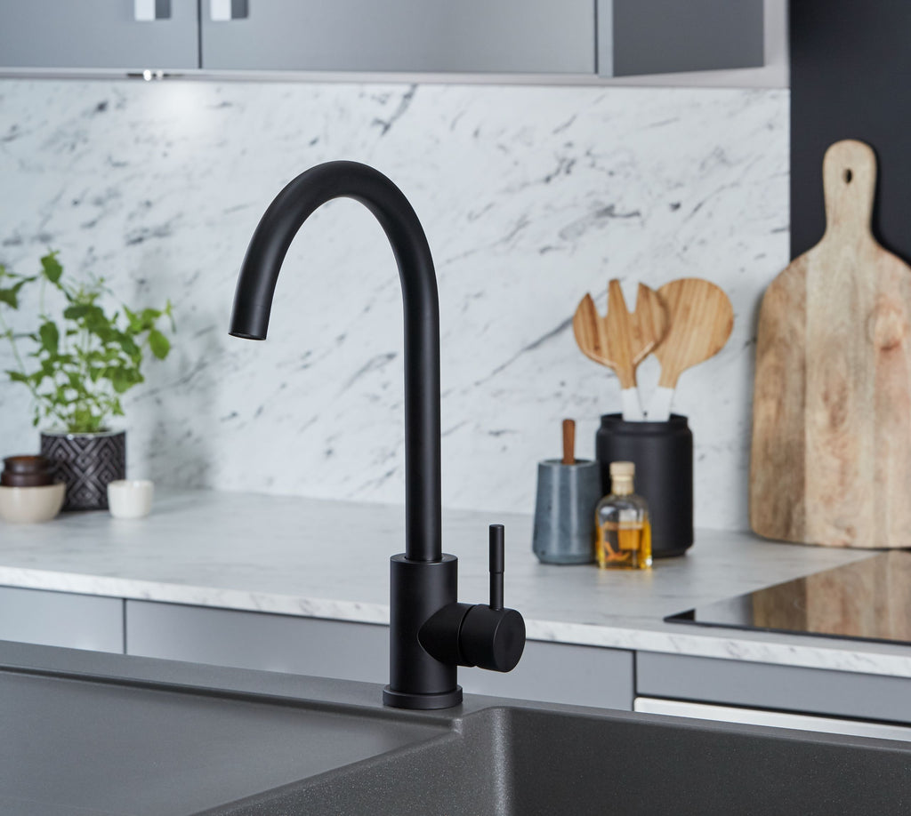 Elera Single lever Swan Neck Mono Bloc Tap - Matt Black
